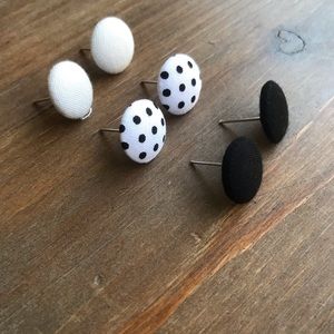 Black and white polka dot stud earrings